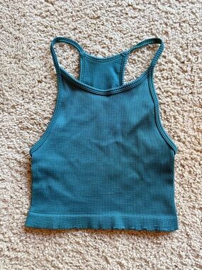 GAP Teal Ribbed High-Neck Racerback Crop Top